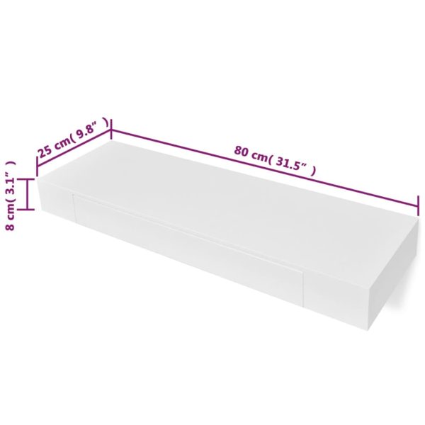 Prateleiras de parede suspensas com gavetas 2 pcs branco 80 cm - Image 6