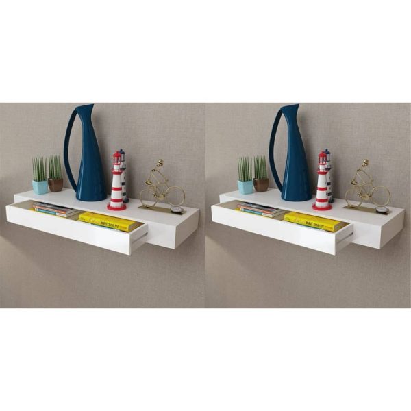 Prateleiras de parede suspensas com gavetas 2 pcs branco 80 cm