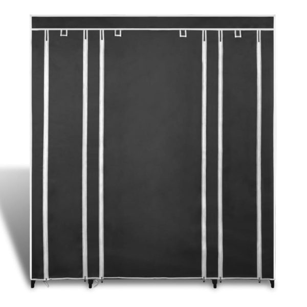 Armário tecido com compartimentos e varões 45x150x176 cm preto - Image 2