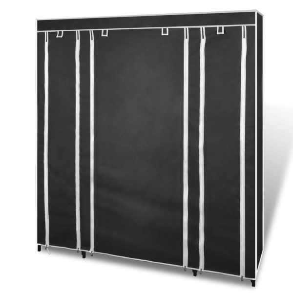 Armário tecido com compartimentos e varões 45x150x176 cm preto - Image 3