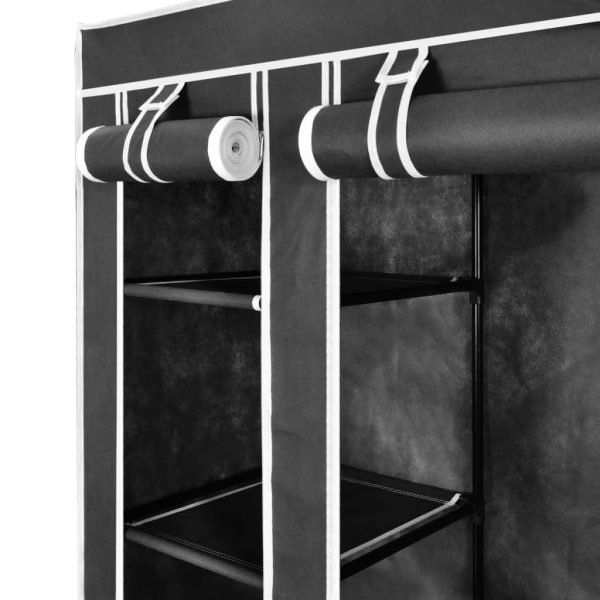 Armário tecido com compartimentos e varões 45x150x176 cm preto - Image 4