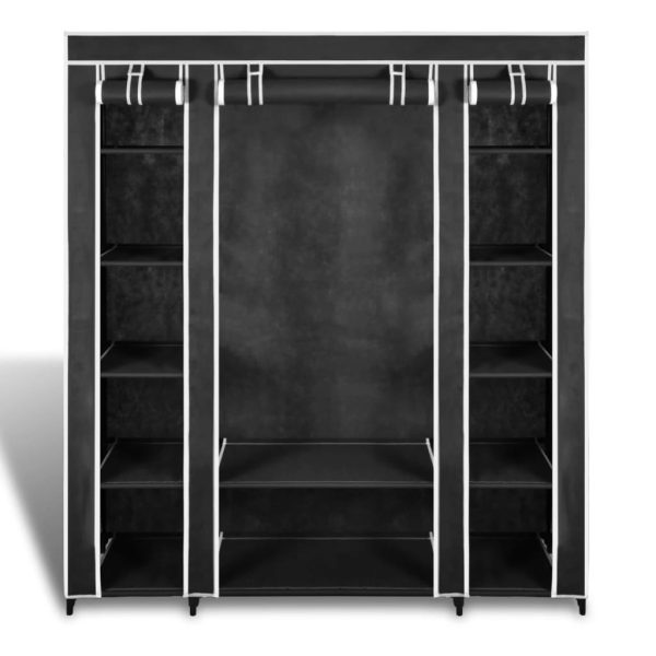 Armário tecido com compartimentos e varões 45x150x176 cm preto - Image 5