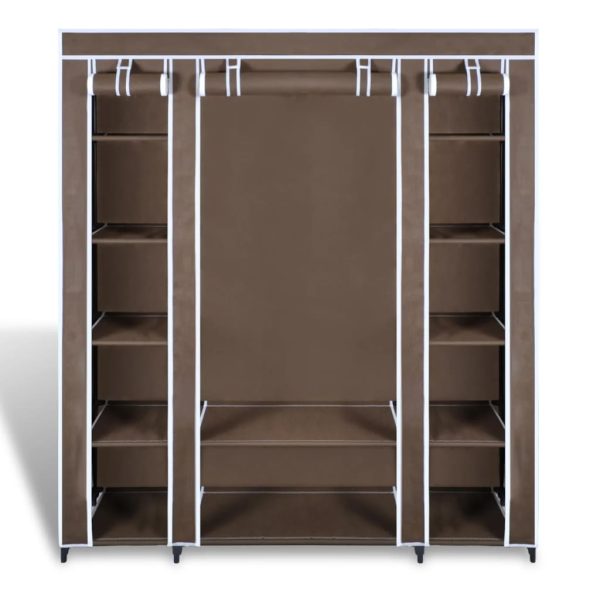 Armário tecido c/ compartimentos e varões 45x150x176cm castanho - Image 5