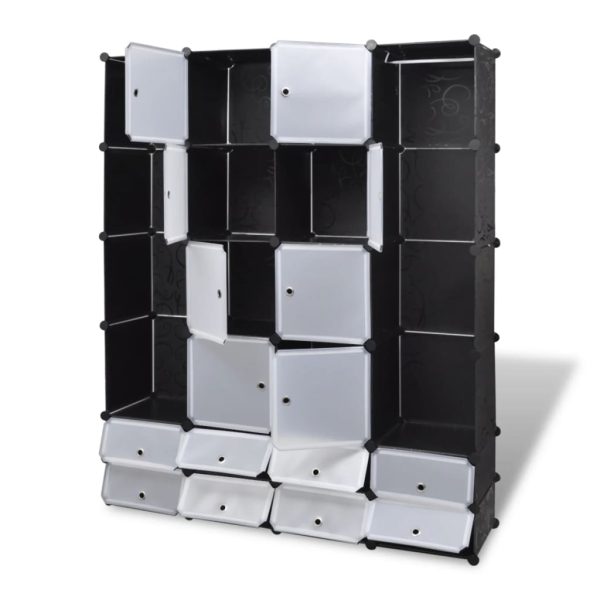 Armário plástico modular 18 gavetas 37x146x180,5cm preto branco - Image 3
