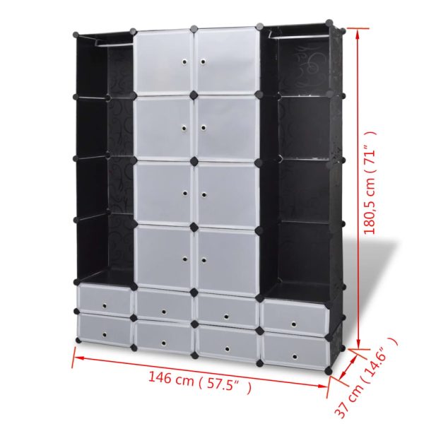 Armário plástico modular 18 gavetas 37x146x180,5cm preto branco - Image 7