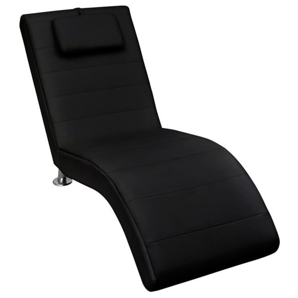 Chaise longue com almofada couro artificial preto