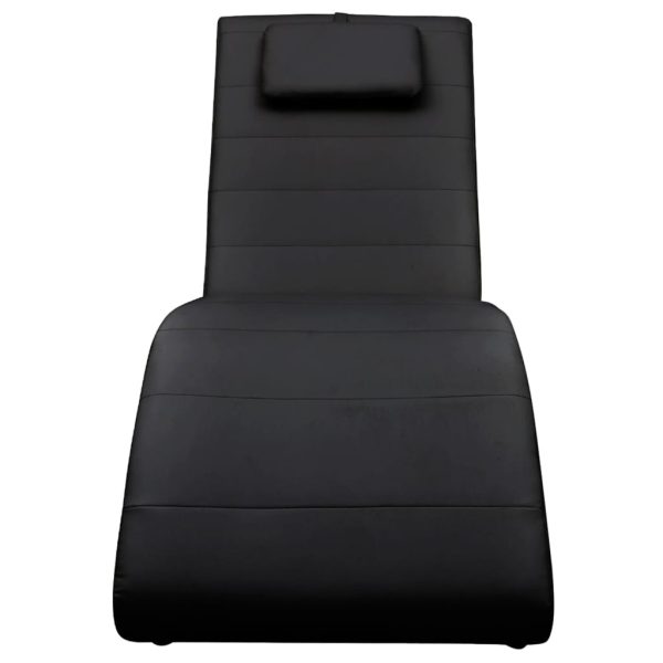 Chaise longue com almofada couro artificial preto - Image 2
