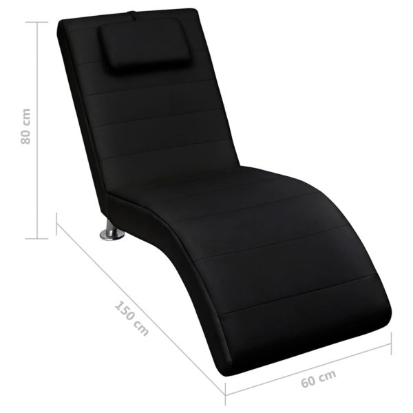 Chaise longue com almofada couro artificial preto - Image 7