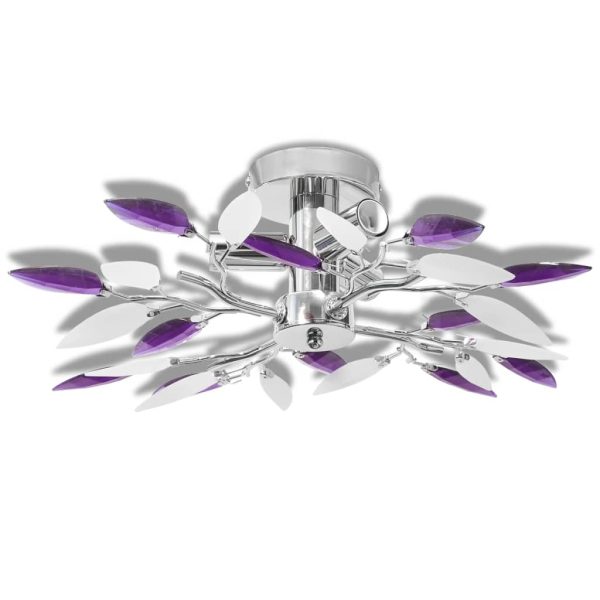 Lâmpada teto com folhas de acrílico e cristal branco & lilás, 3 E14 - Image 2