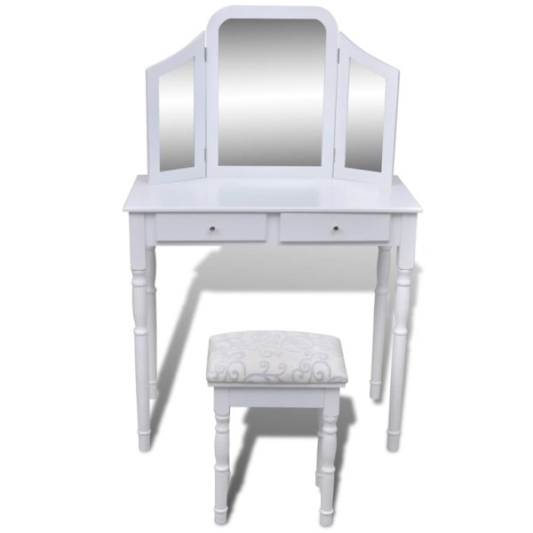 Toucador com espelho 3-em-1 e banco 2 gavetas branco - Image 2
