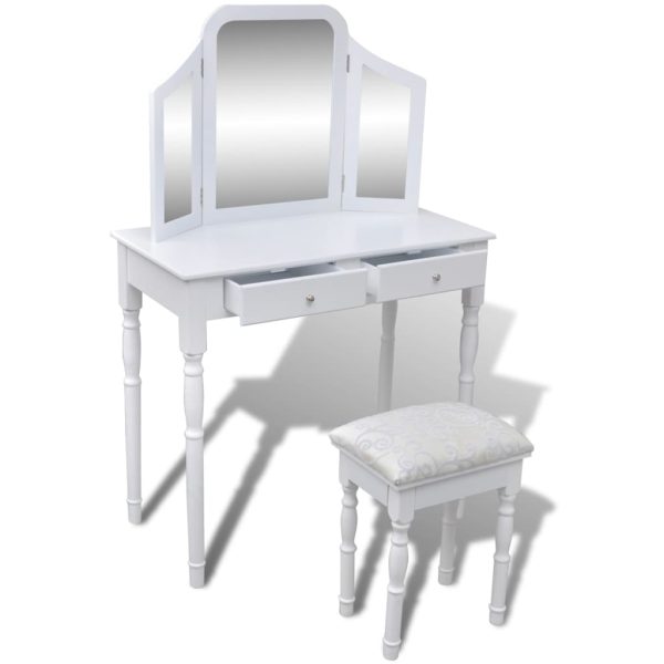 Toucador com espelho 3-em-1 e banco 2 gavetas branco - Image 3
