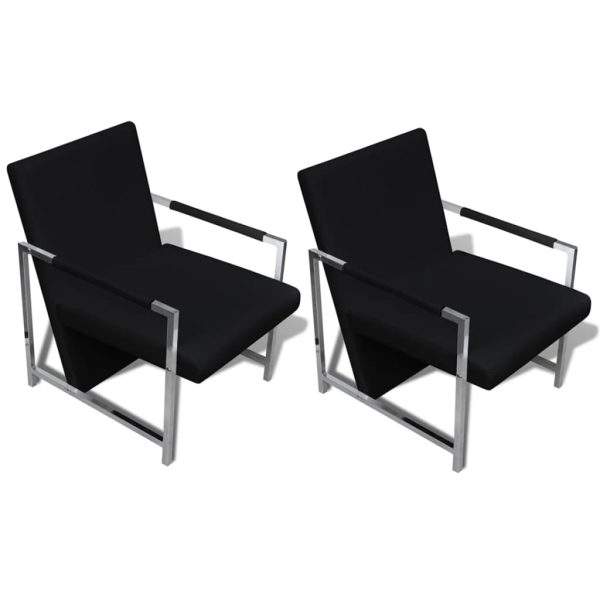 Poltronas com estrutura cromada 2 pcs couro artificial preto - Image 2