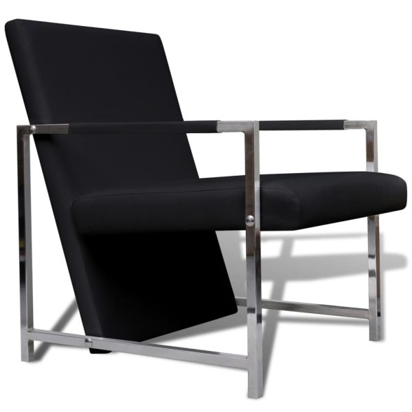 Poltronas com estrutura cromada 2 pcs couro artificial preto - Image 3