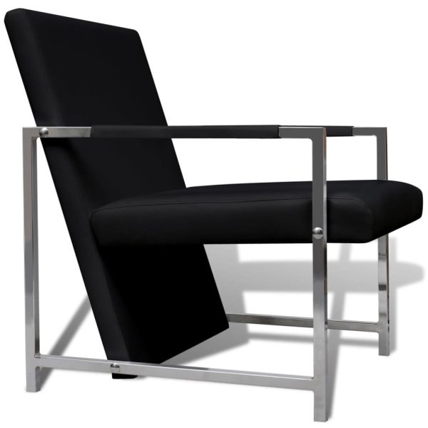 Poltronas com estrutura cromada 2 pcs couro artificial preto - Image 4