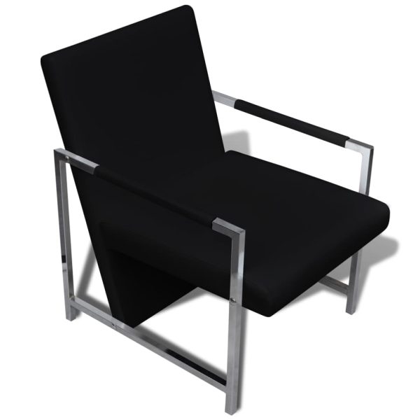 Poltronas com estrutura cromada 2 pcs couro artificial preto - Image 5