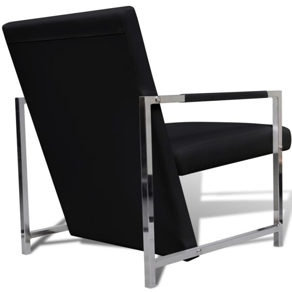 Poltronas com estrutura cromada 2 pcs couro artificial preto - Image 6