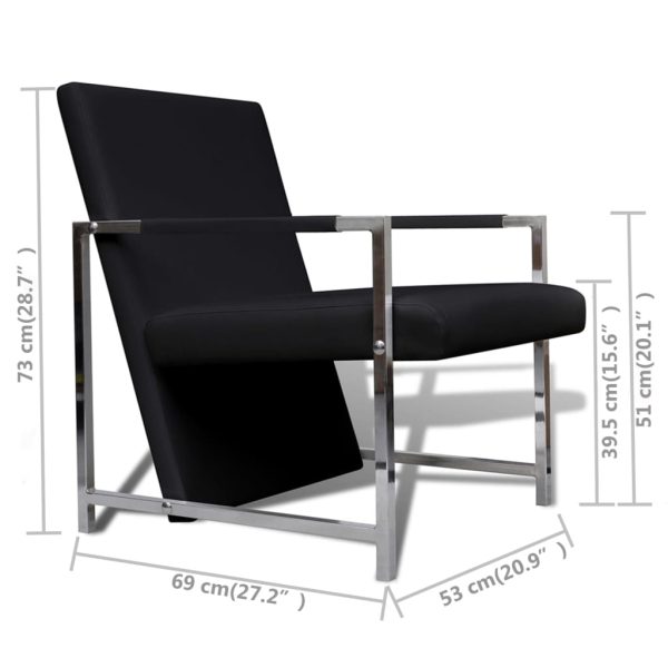 Poltronas com estrutura cromada 2 pcs couro artificial preto - Image 7