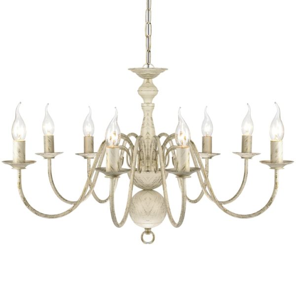 Candelabro de metal branco antigo com 8 lâmpadas E14 - Image 3