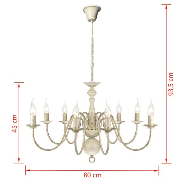Candelabro de metal branco antigo com 8 lâmpadas E14 - Image 6