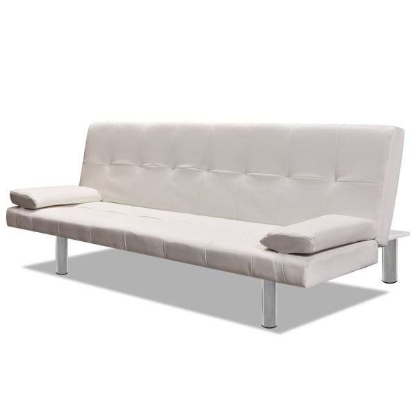 Sofá-cama ajustável c/ 2 almofadas couro artificial branco nata - Image 2