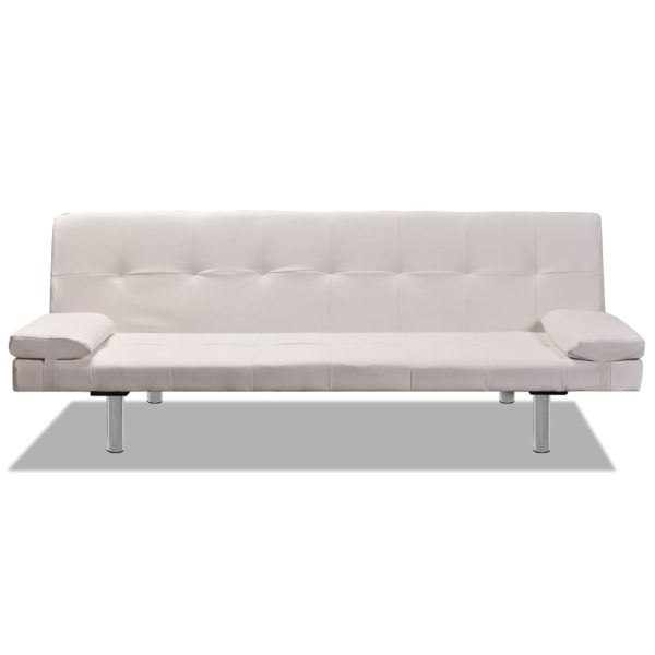Sofá-cama ajustável c/ 2 almofadas couro artificial branco nata - Image 3
