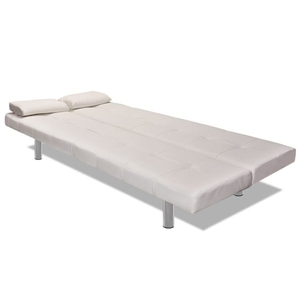 Sofá-cama ajustável c/ 2 almofadas couro artificial branco nata - Image 4