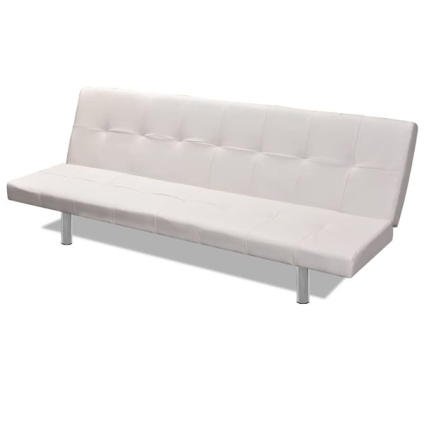 Sofá-cama ajustável c/ 2 almofadas couro artificial branco nata - Image 5
