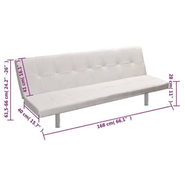 Sofá-cama ajustável c/ 2 almofadas couro artificial branco nata - Image 8