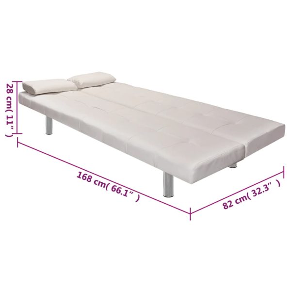 Sofá-cama ajustável c/ 2 almofadas couro artificial branco nata - Image 9