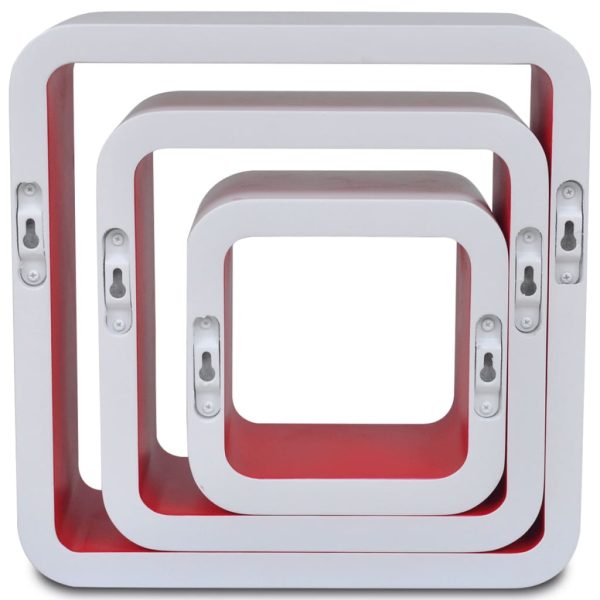 Conjunto 3 prateleiras de parede cubos MDF branco-vermelho - Image 6