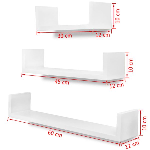 Conjunto 3 prateleiras de parede em forma de U MDF branco - Image 5
