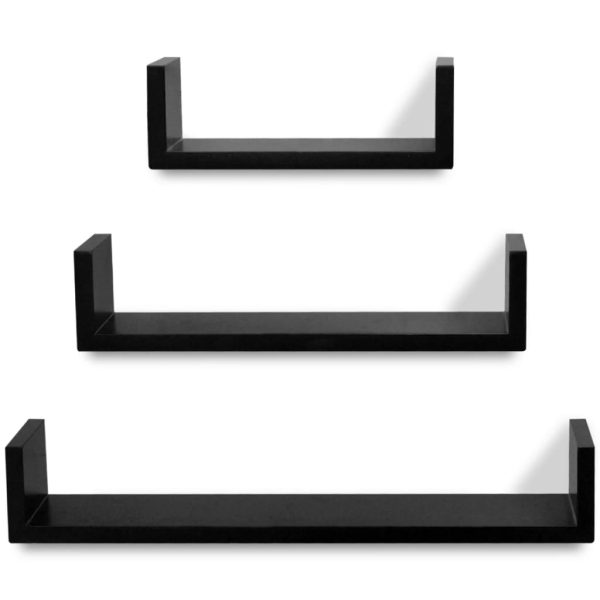 Conjunto 3 prateleiras de parede em forma de U MDF preto - Image 3