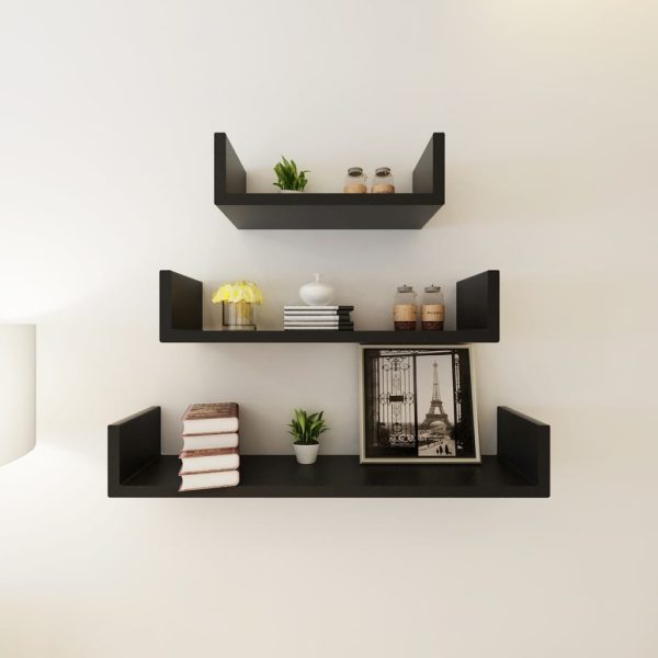 Conjunto 3 prateleiras de parede em forma de U MDF preto - Image 4