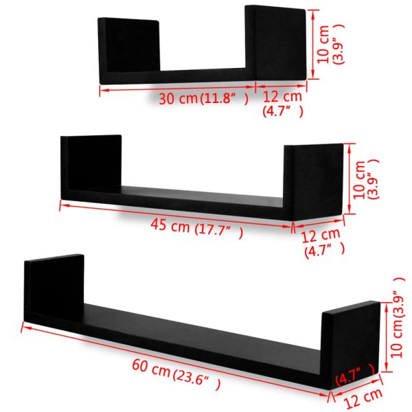 Conjunto 3 prateleiras de parede em forma de U MDF preto - Image 5