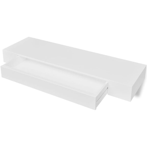 Prateleira de parede c/ 1 gaveta para livros/DVD MDF branco - Image 2