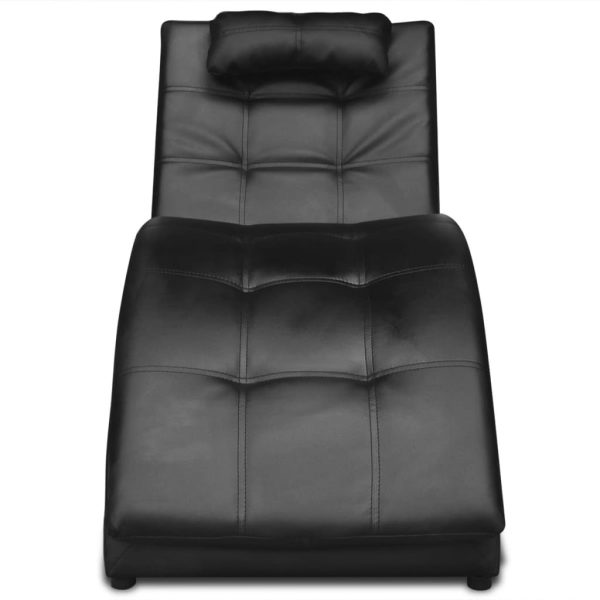 Chaise longue com almofada couro artificial preto - Image 2
