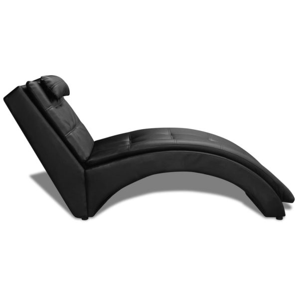 Chaise longue com almofada couro artificial preto - Image 3
