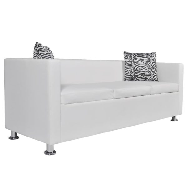 Sofá de 3 lugares couro artificial branco - Image 2
