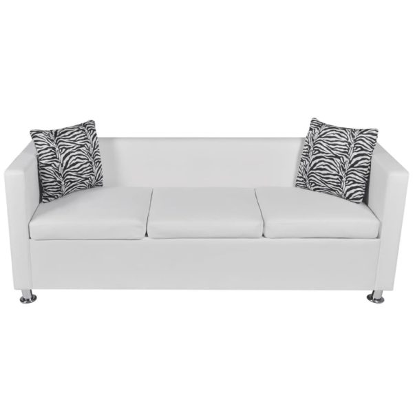 Sofá de 3 lugares couro artificial branco - Image 3
