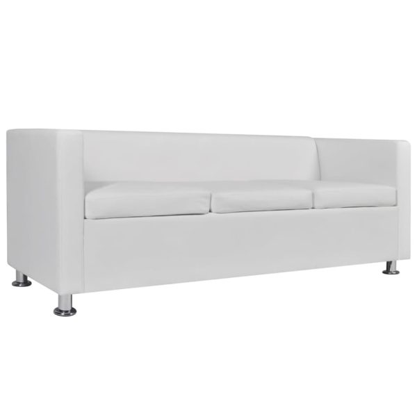 Sofá de 3 lugares couro artificial branco - Image 4