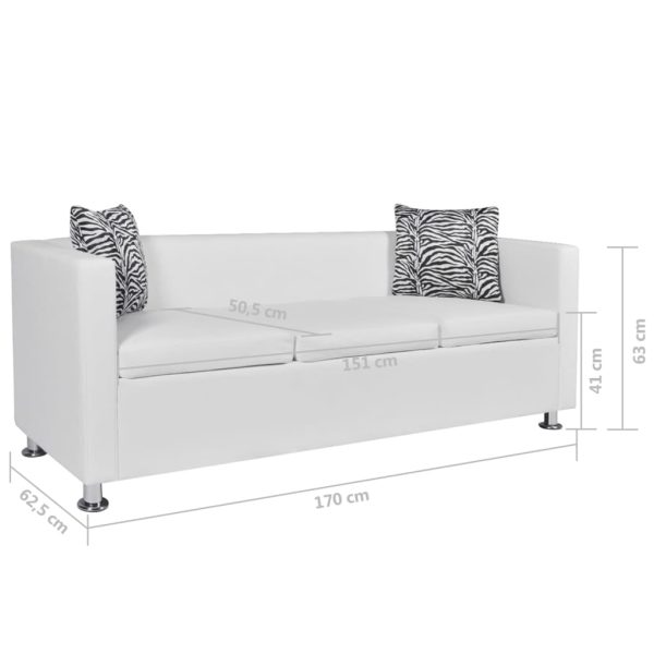 Sofá de 3 lugares couro artificial branco - Image 6