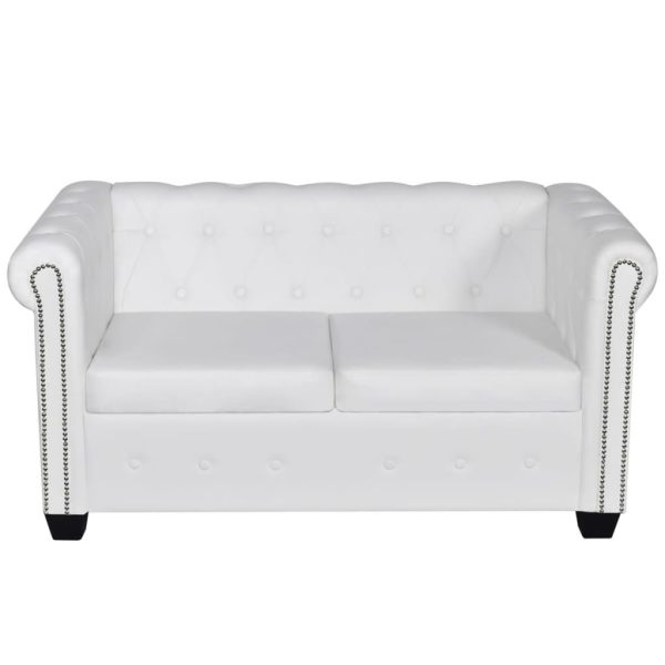 Sofá Chesterfield de 2 lugares em couro artificial branco - Image 2