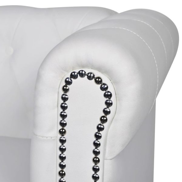 Sofá Chesterfield de 2 lugares em couro artificial branco - Image 3
