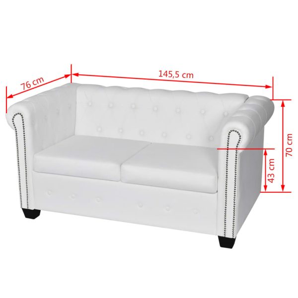 Sofá Chesterfield de 2 lugares em couro artificial branco - Image 5
