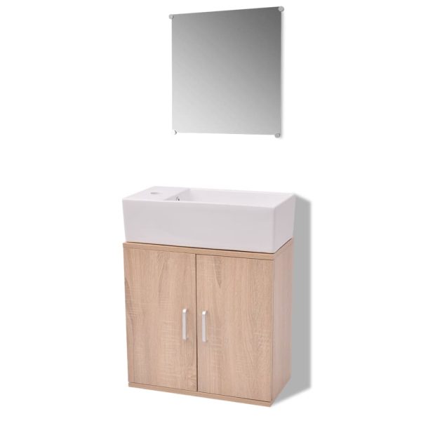 Móveis casa de banho 3 pçs e conjunto de bacia bege - Image 2
