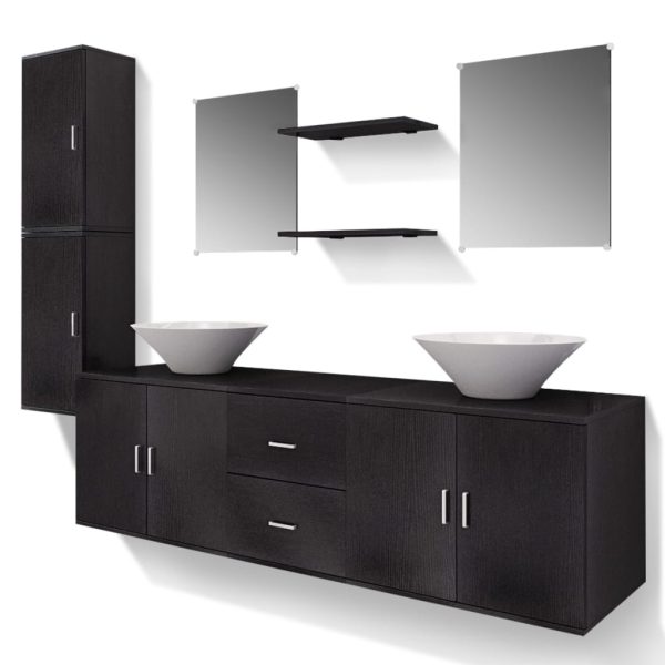 Móveis casa de banho 9 pçs e conjunto de bacia, preto - Image 2
