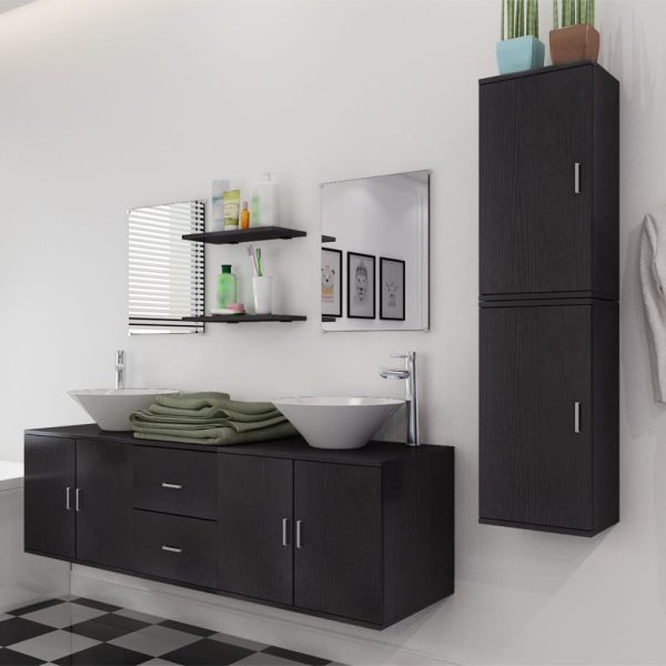 Móveis casa de banho 9 pçs e conjunto de bacia, preto - Image 3