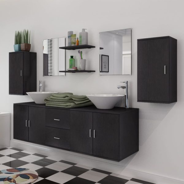Móveis casa de banho 9 pçs e conjunto de bacia, preto - Image 4