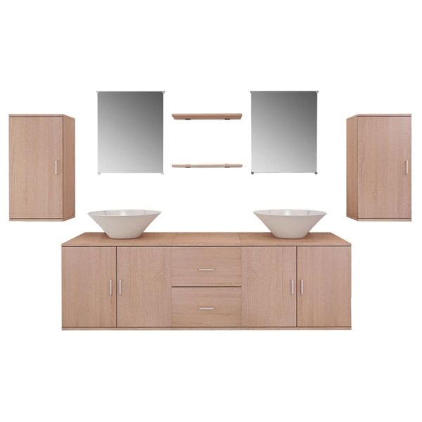 Móveis casa de banho 9 pçs e conjunto de bacia, bege - Image 2