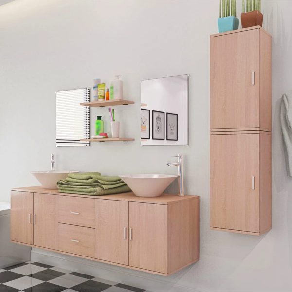 Móveis casa de banho 9 pçs e conjunto de bacia, bege - Image 3